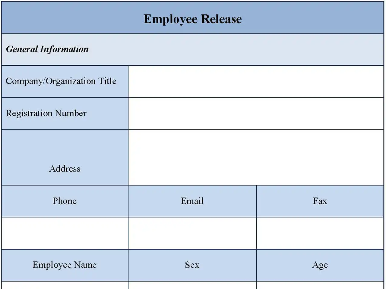 Employee Release Fillable PDF Form And Word Document