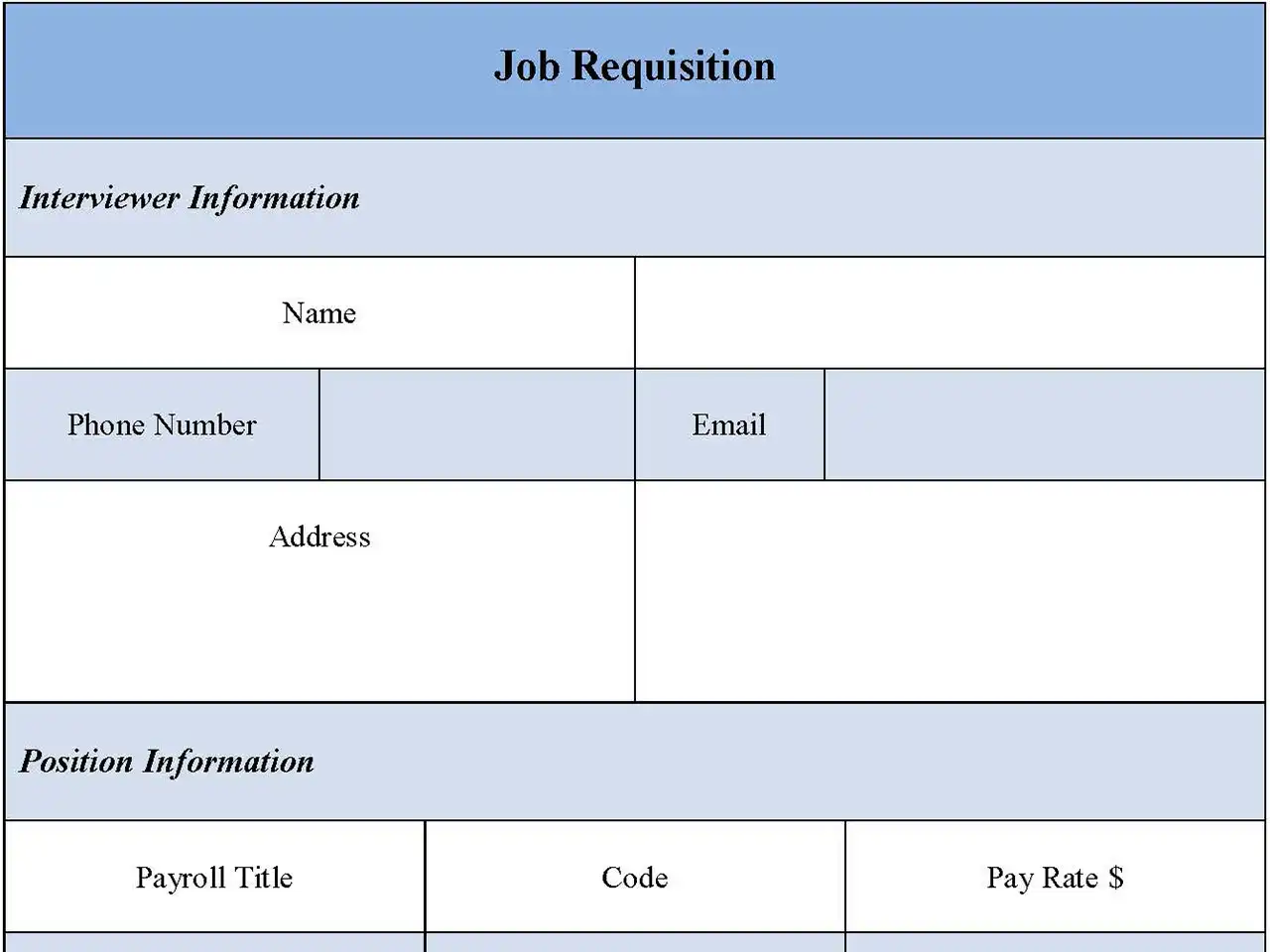 Job Requisition Fillable PDF Form And Word Document