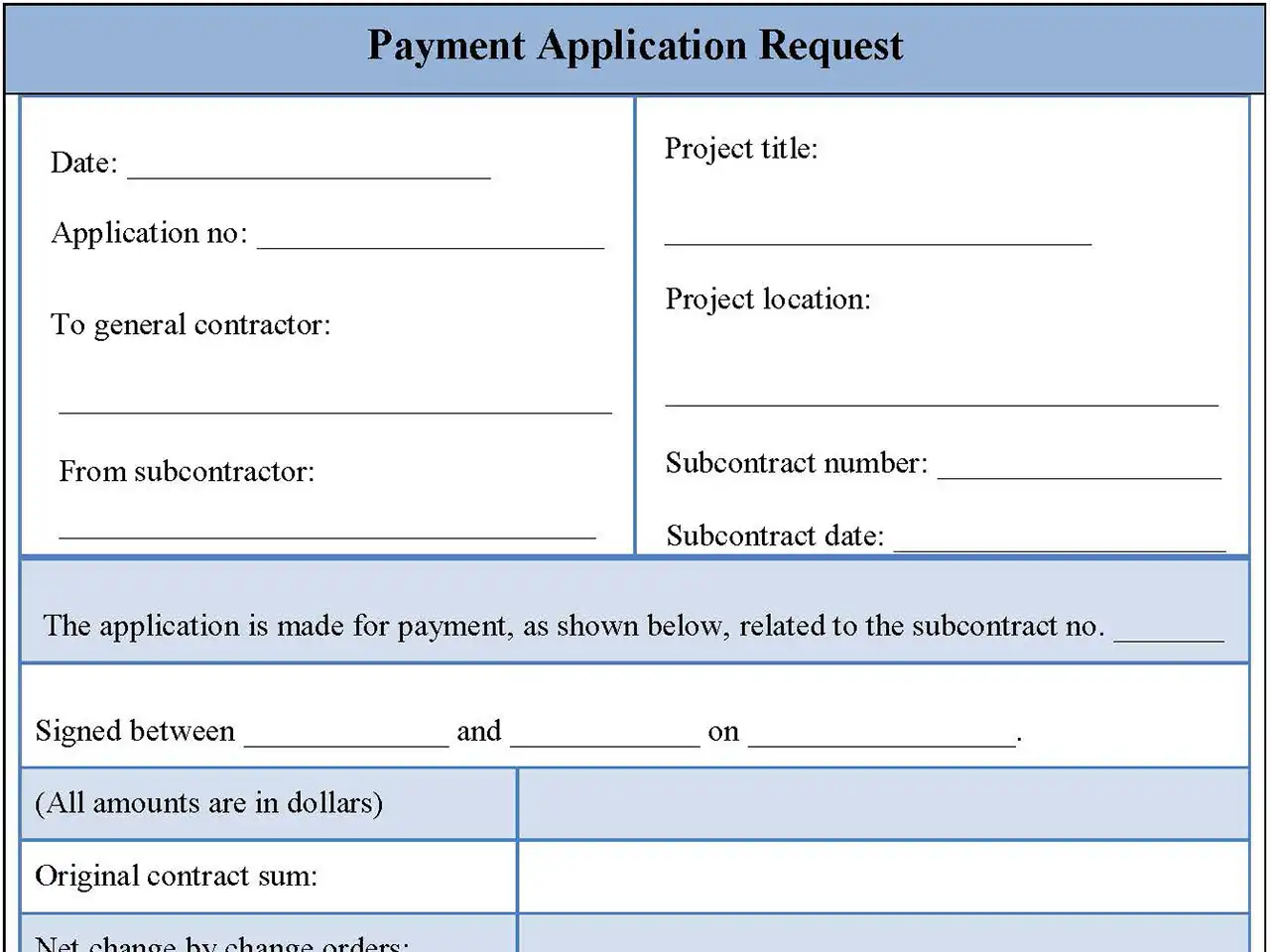 Payment Application Request form