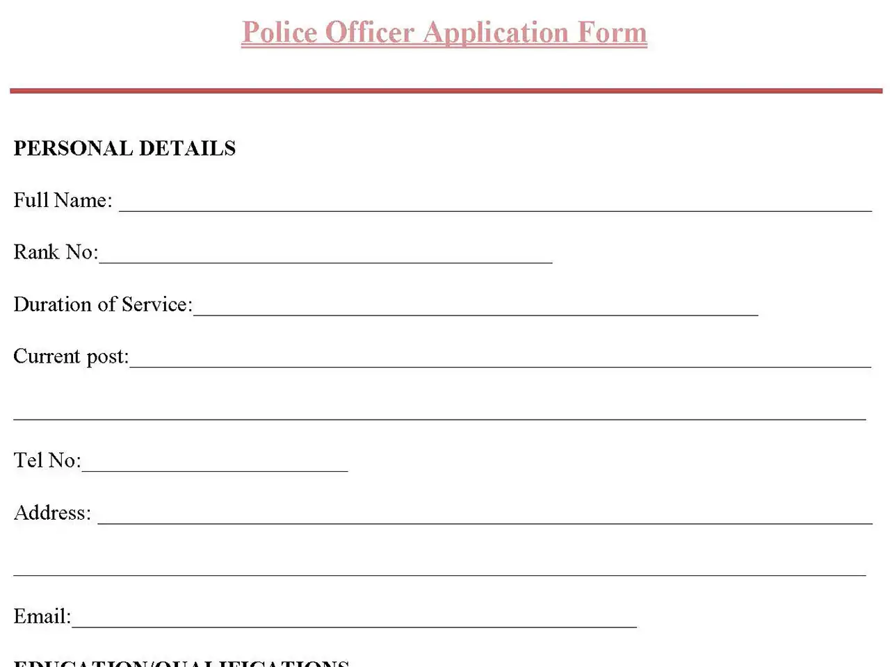 Police Officer Application Form