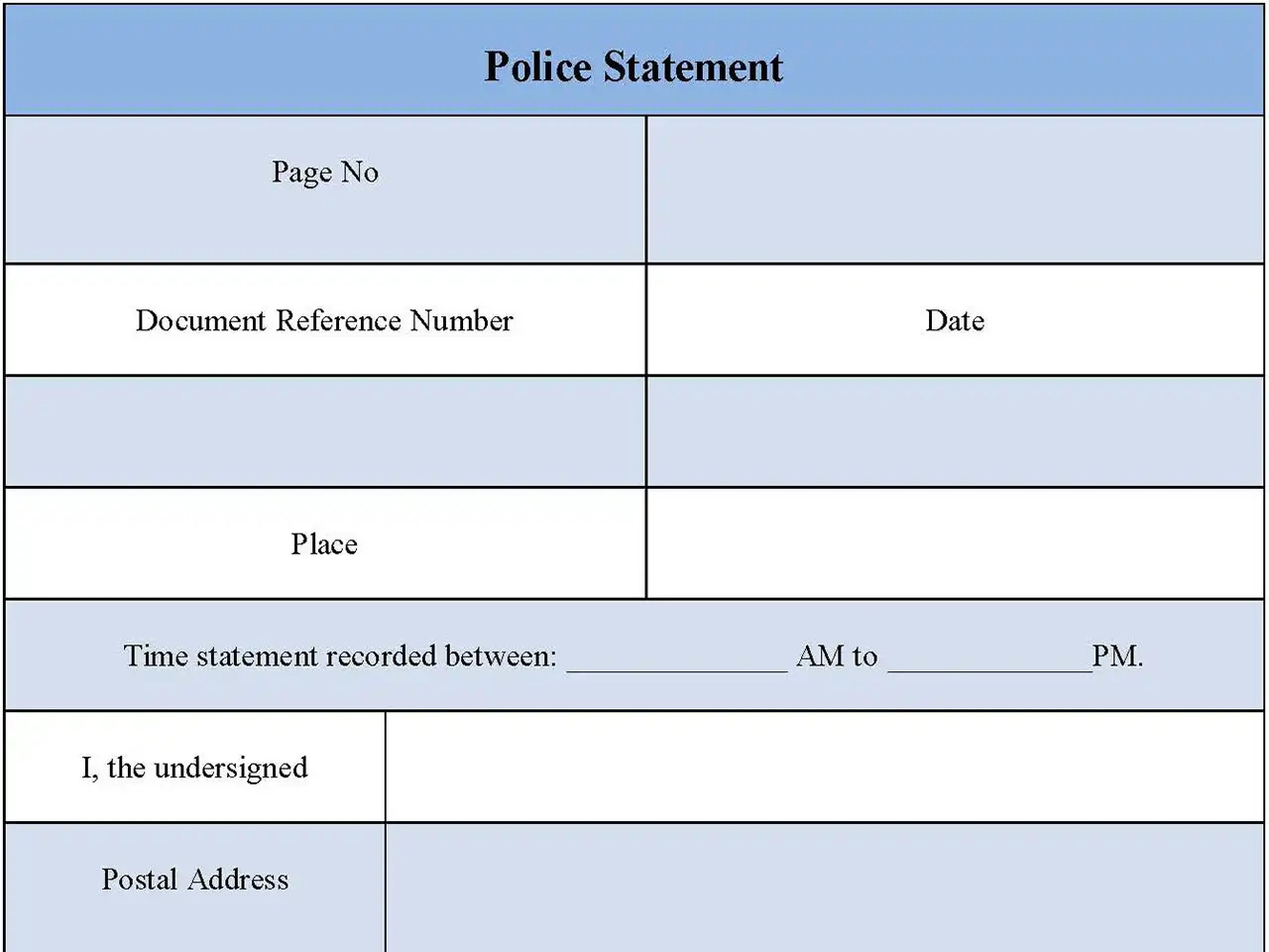 Police Statement Fillable PDF Form And Word Document