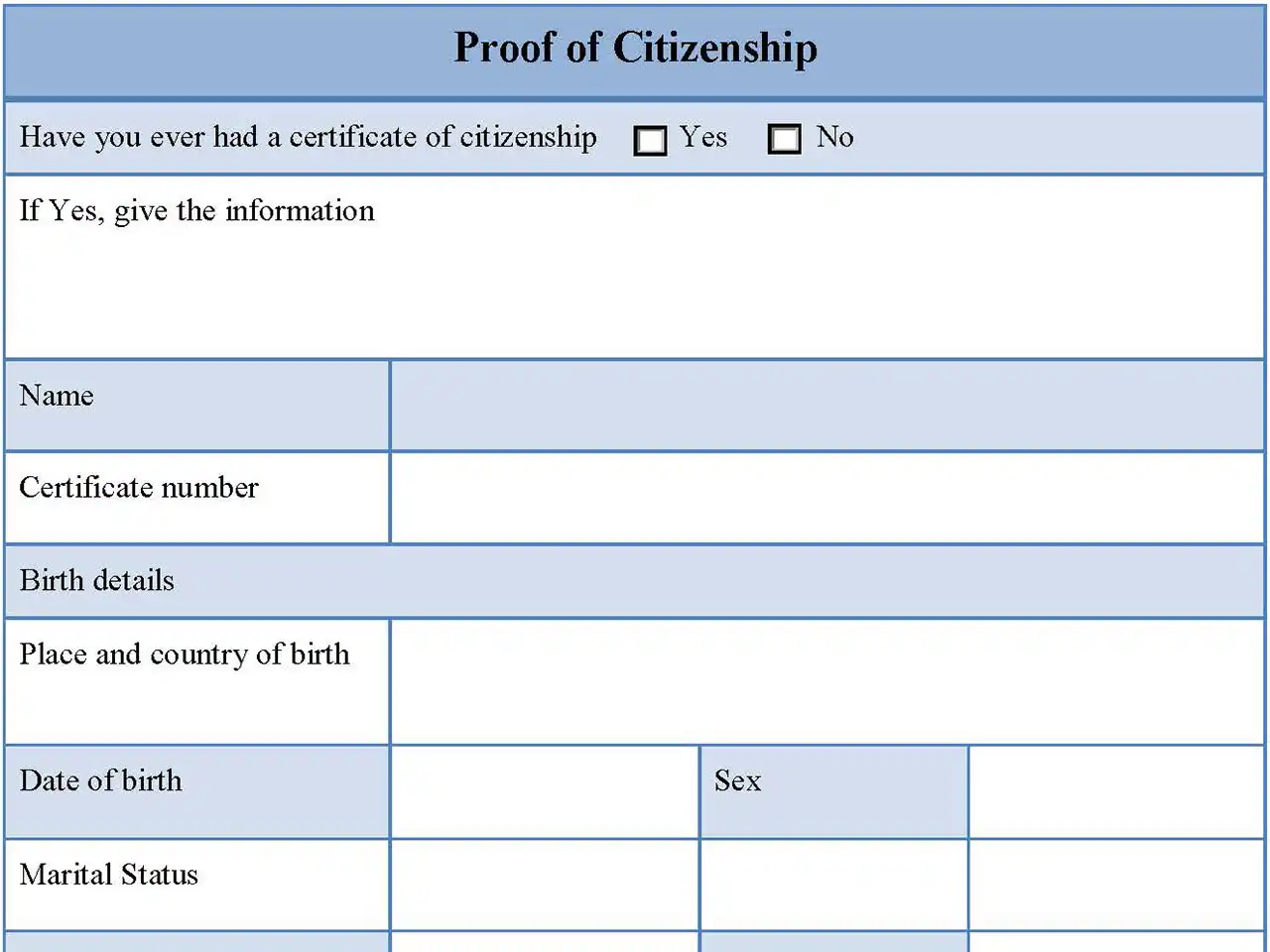 Proof Citizenship Form