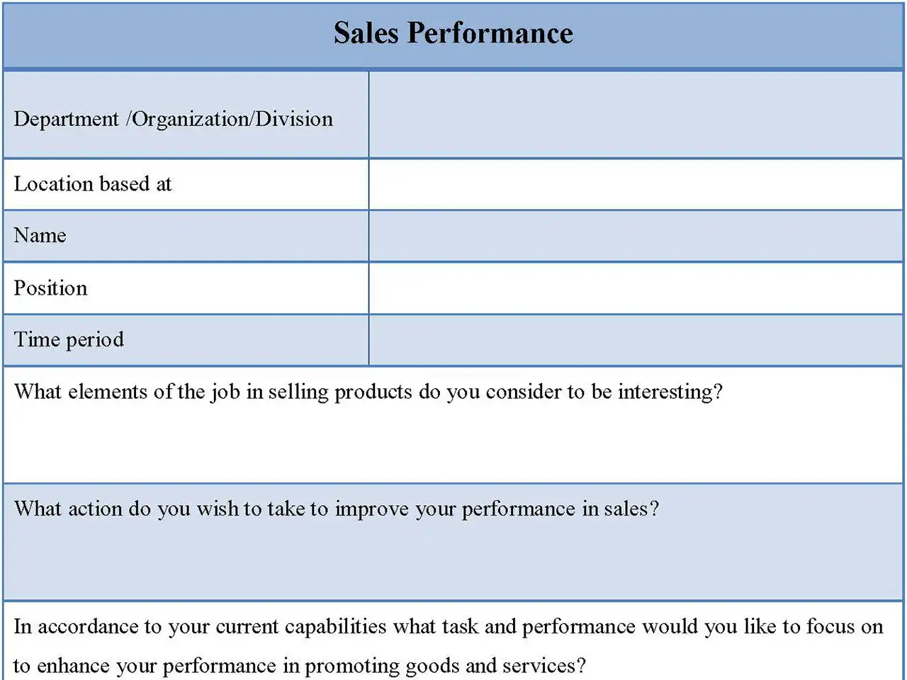 Sales Performance Form