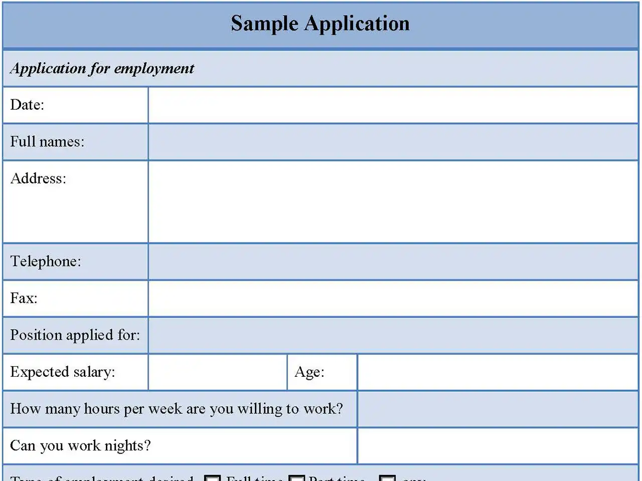 Sample Application Forms