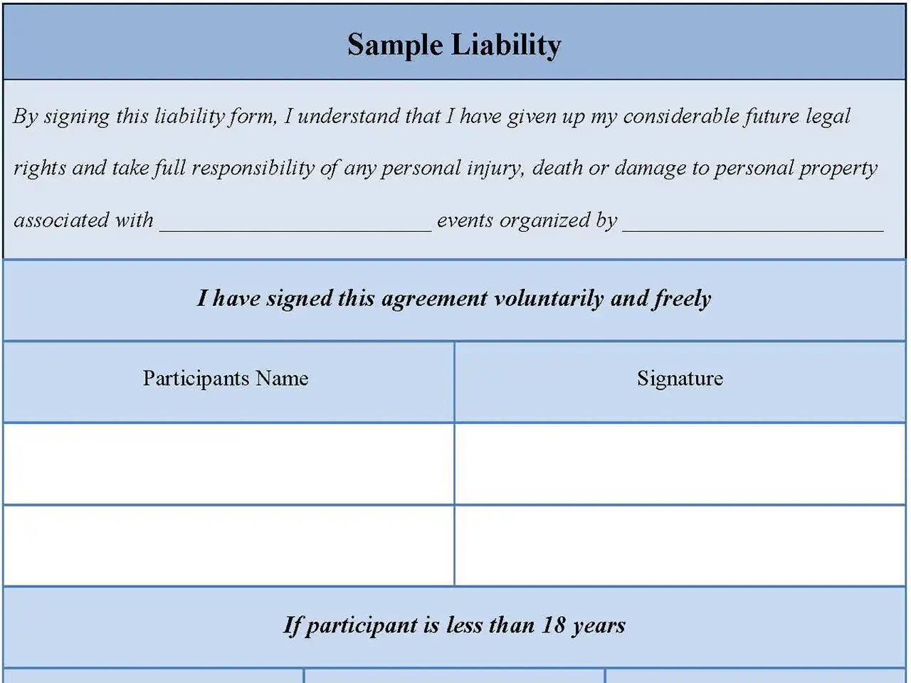 Sample Liability Fillable PDF Form