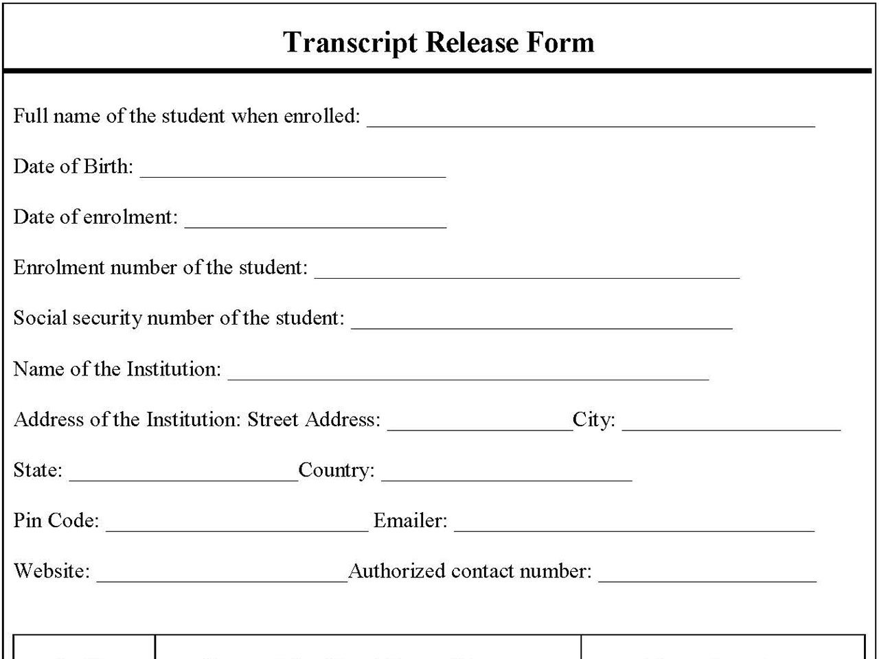 Transcript Release Fillable PDF Form And Word Document