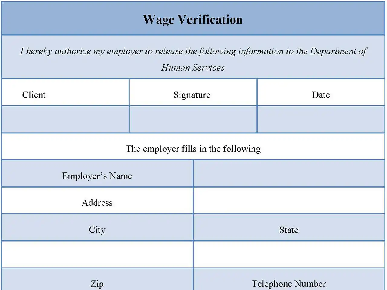 Wage Verification Fillable PDF Template