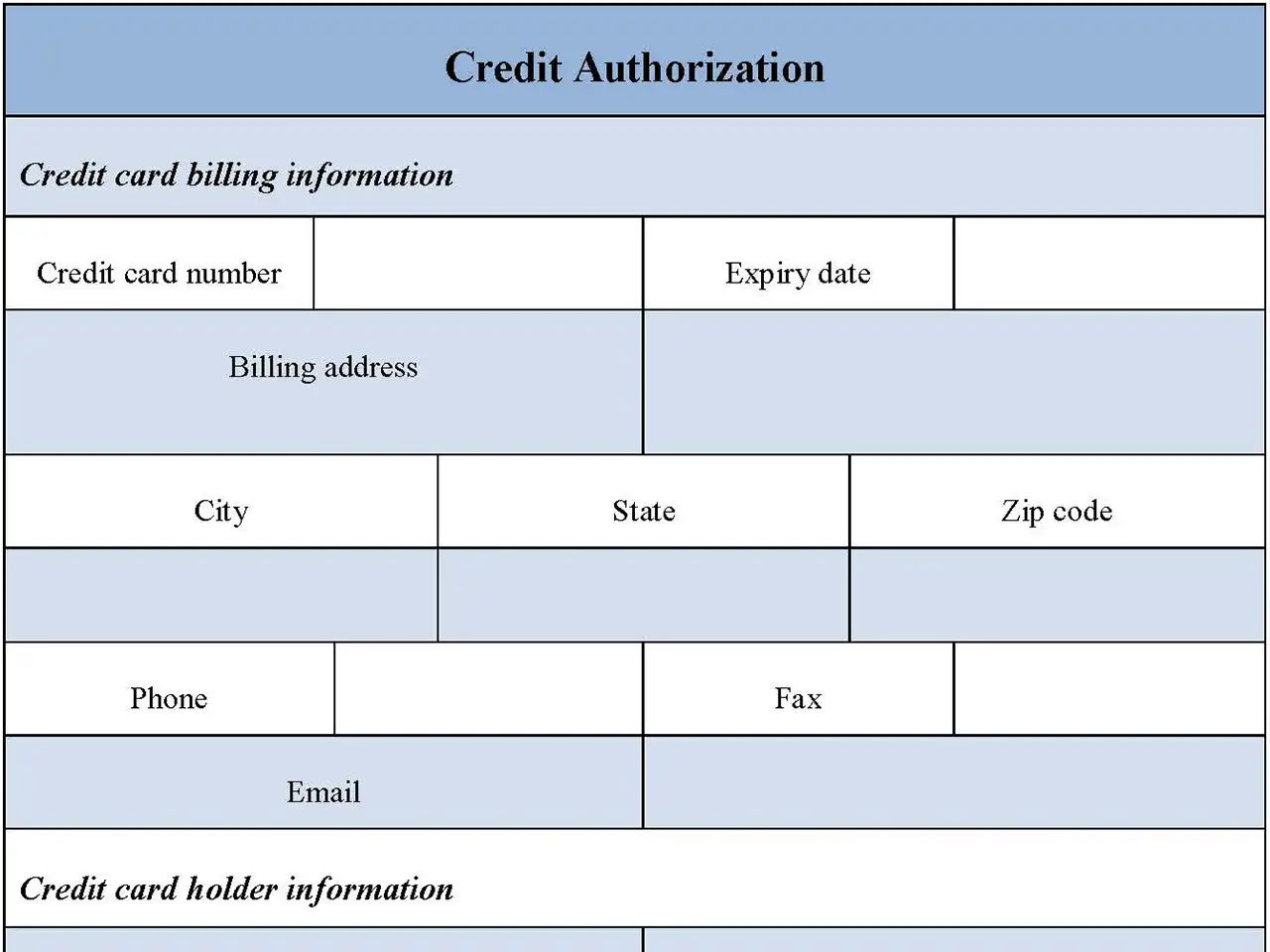 Credit Authorization Fillable PDF Form And Word Document
