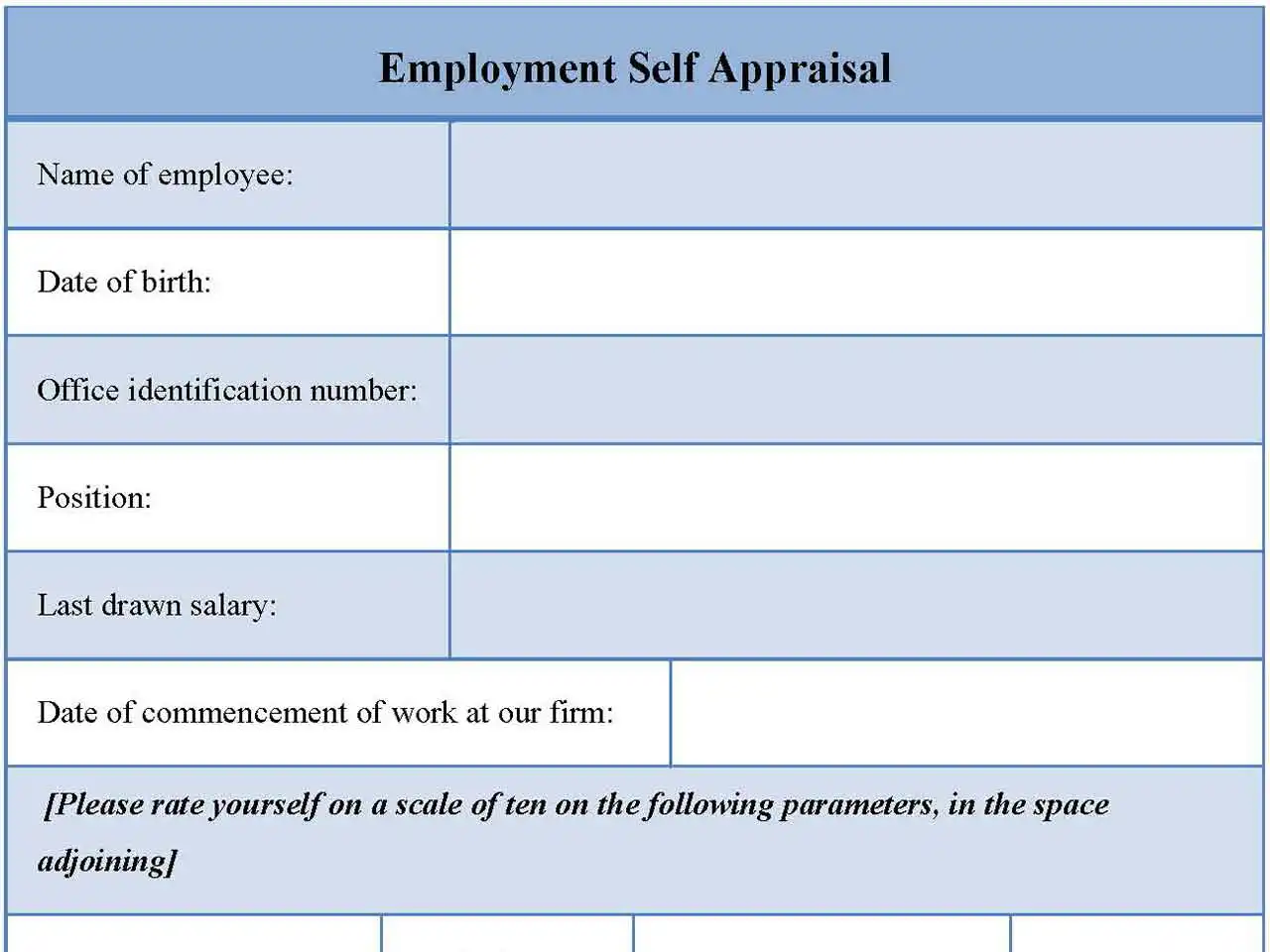 Employment Self Appraisal Fillable PDF Form And Word Document