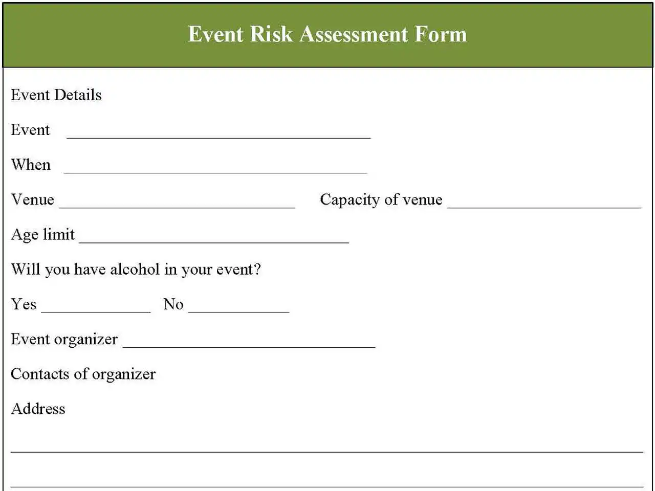Event Risk Assessment Fillable PDF Form And Word Document