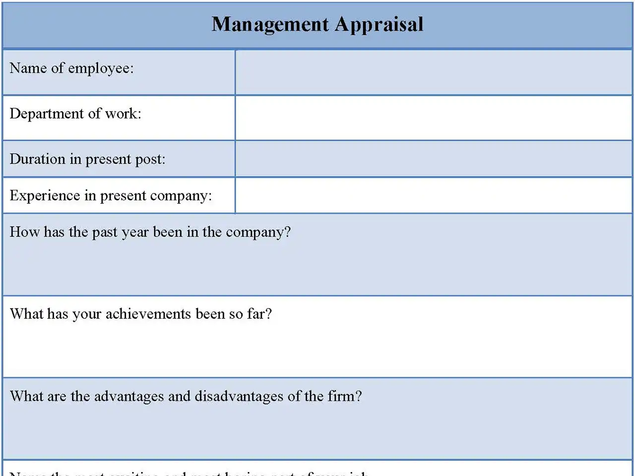 Management Appraisal Fillable PDF Form And Word Document