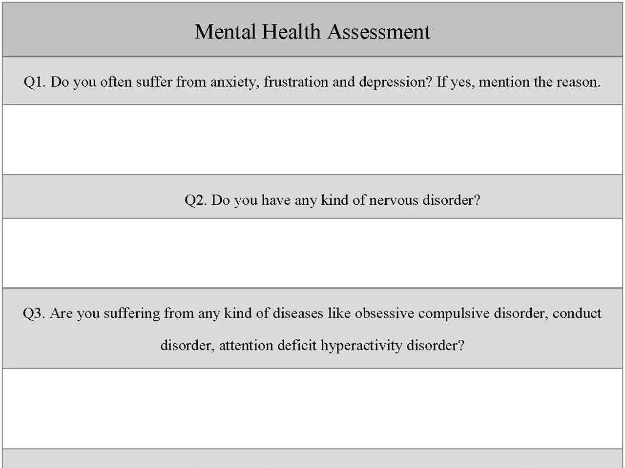 Mental Health Assessment Fillable PDF Form And Word Document