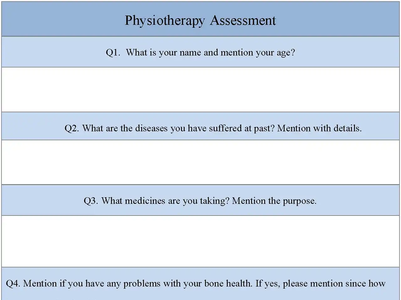 Physiotherapy Assessment Template