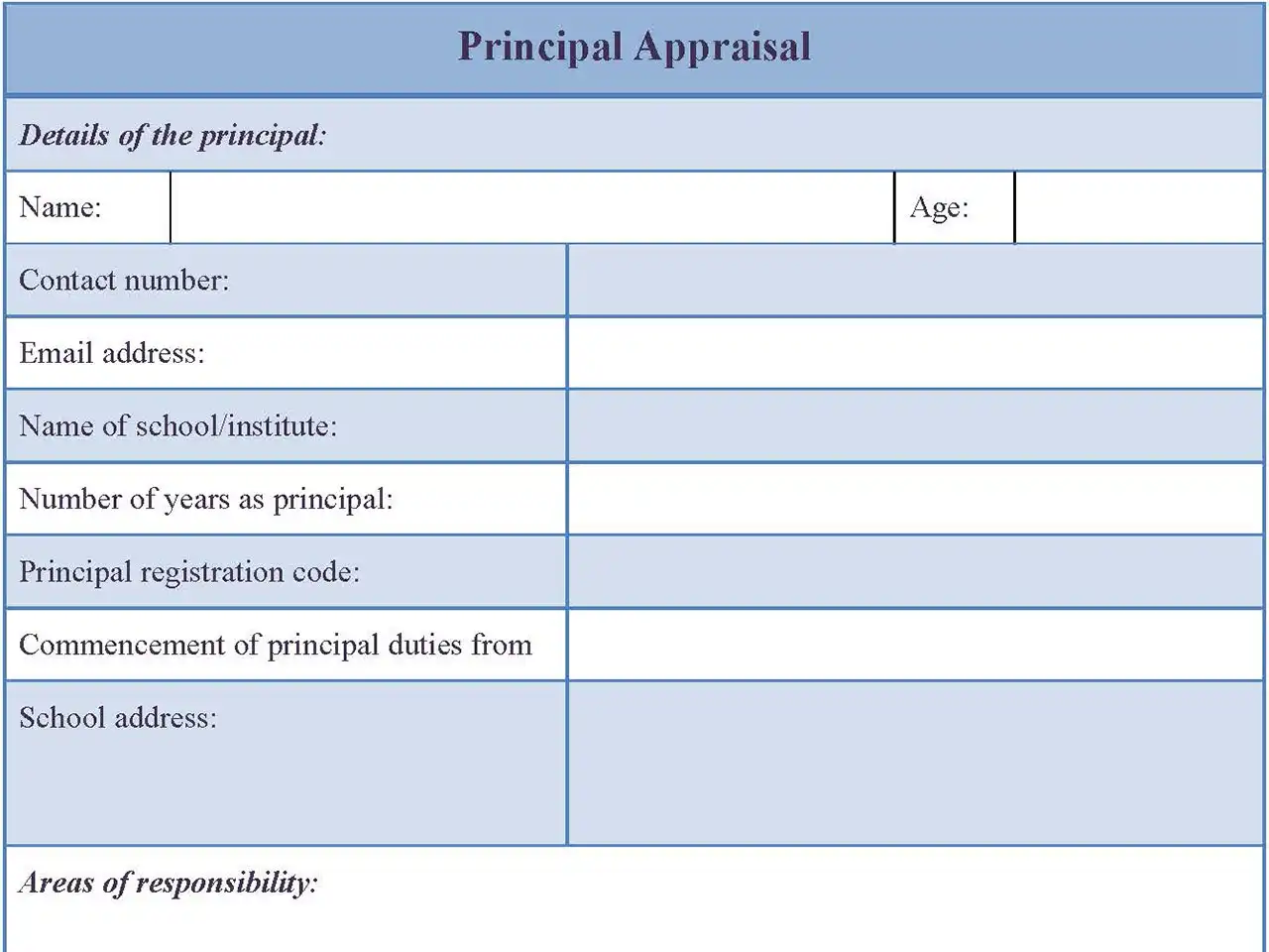 Principal Appraisal Fillable PDF Form And Word Document