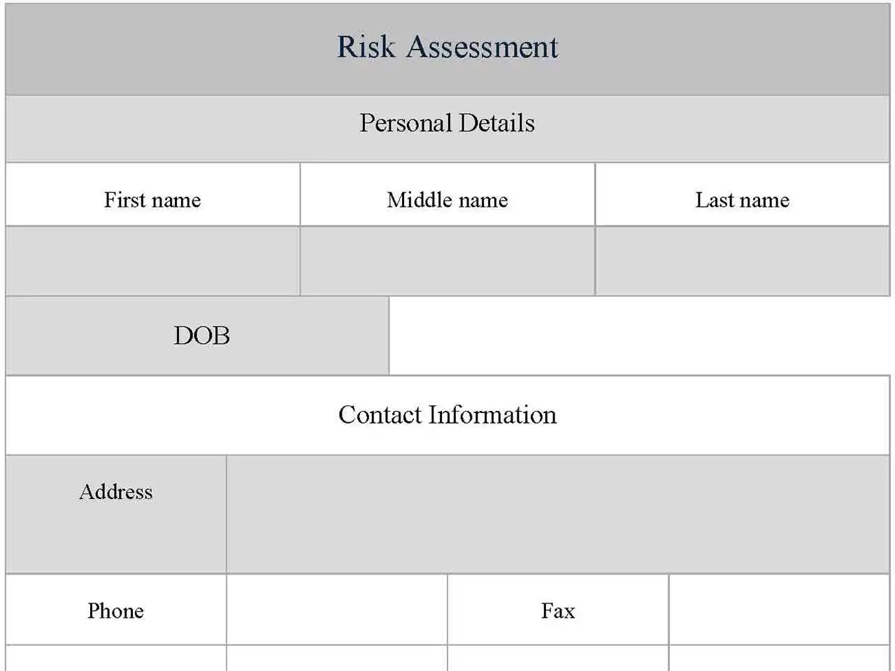 Risk Assessment Fillable PDF Form And Word Document