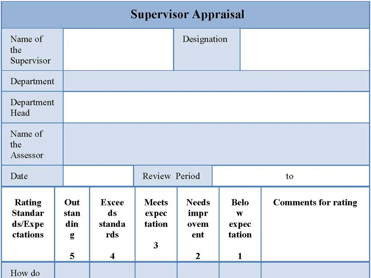 Supervisor Appraisal Fillable PDF Form And Word Document