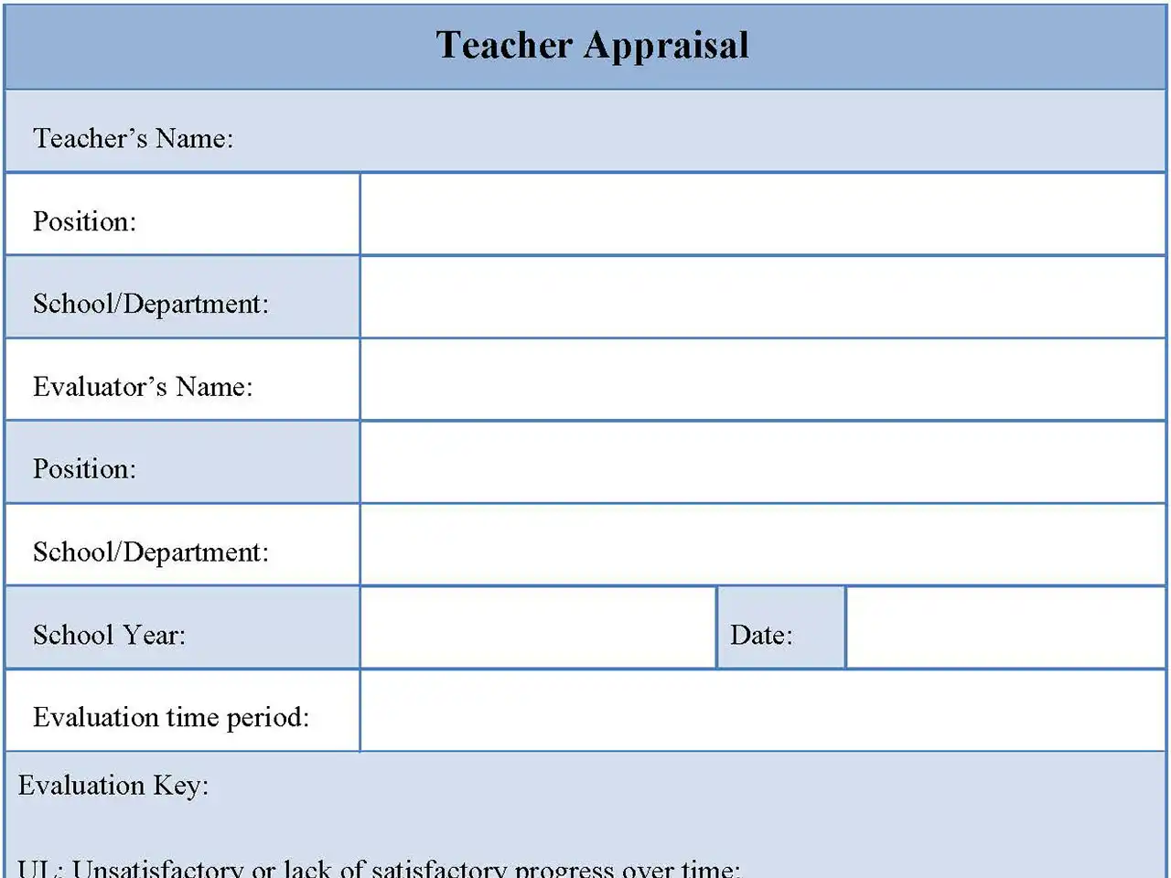 Teacher Appraisal Fillable PDF Form And Word Document