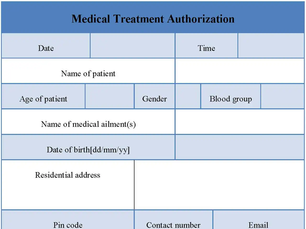 Medical Treatment Authorization Form