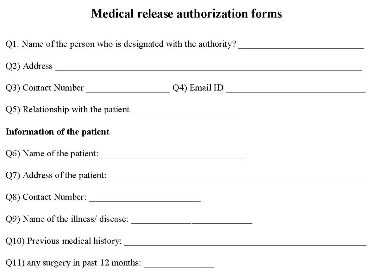Medical Release Authorization Forms