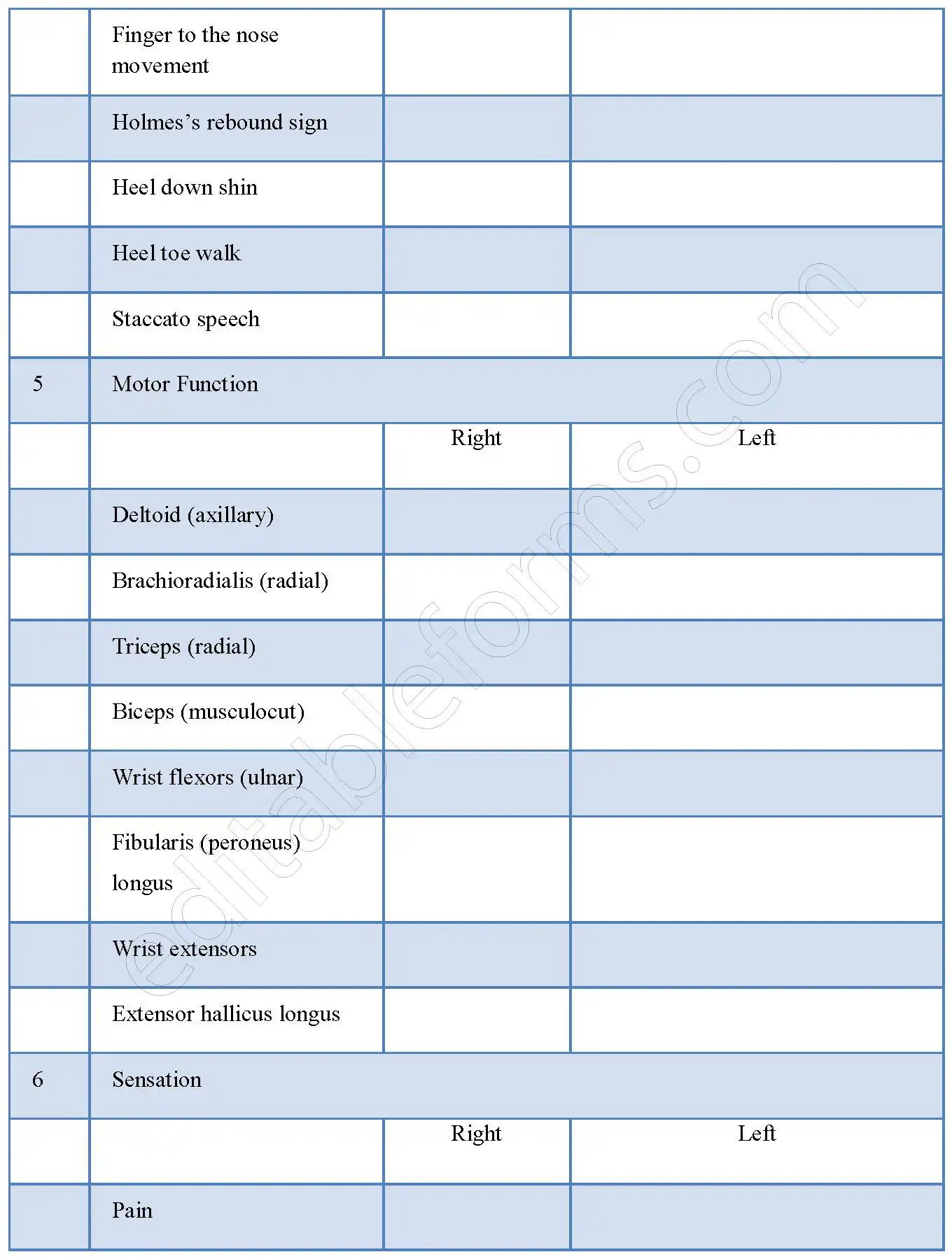 Neurological Examination Fillable PDF Template 3