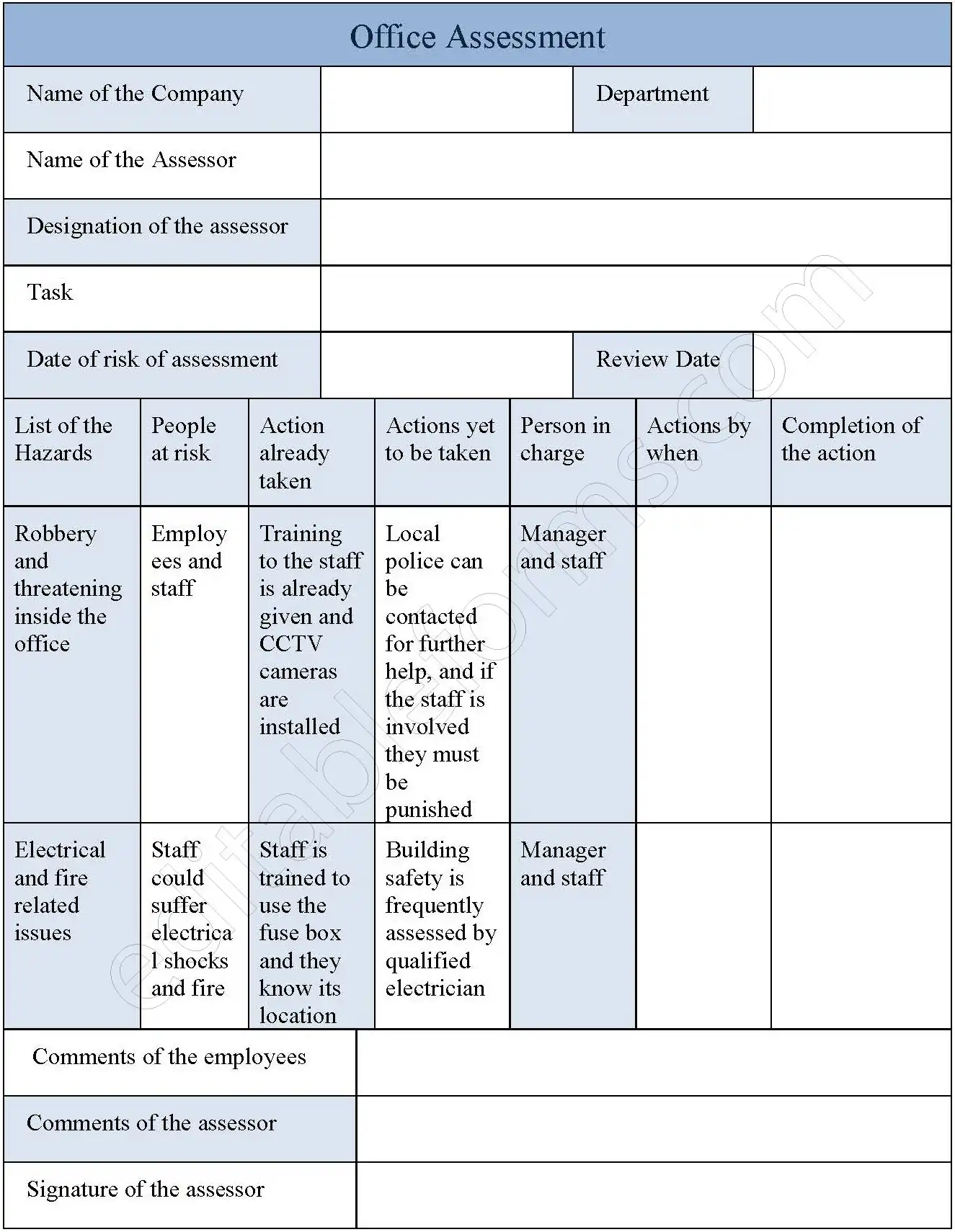 Office Assessment Fillable PDF Template
