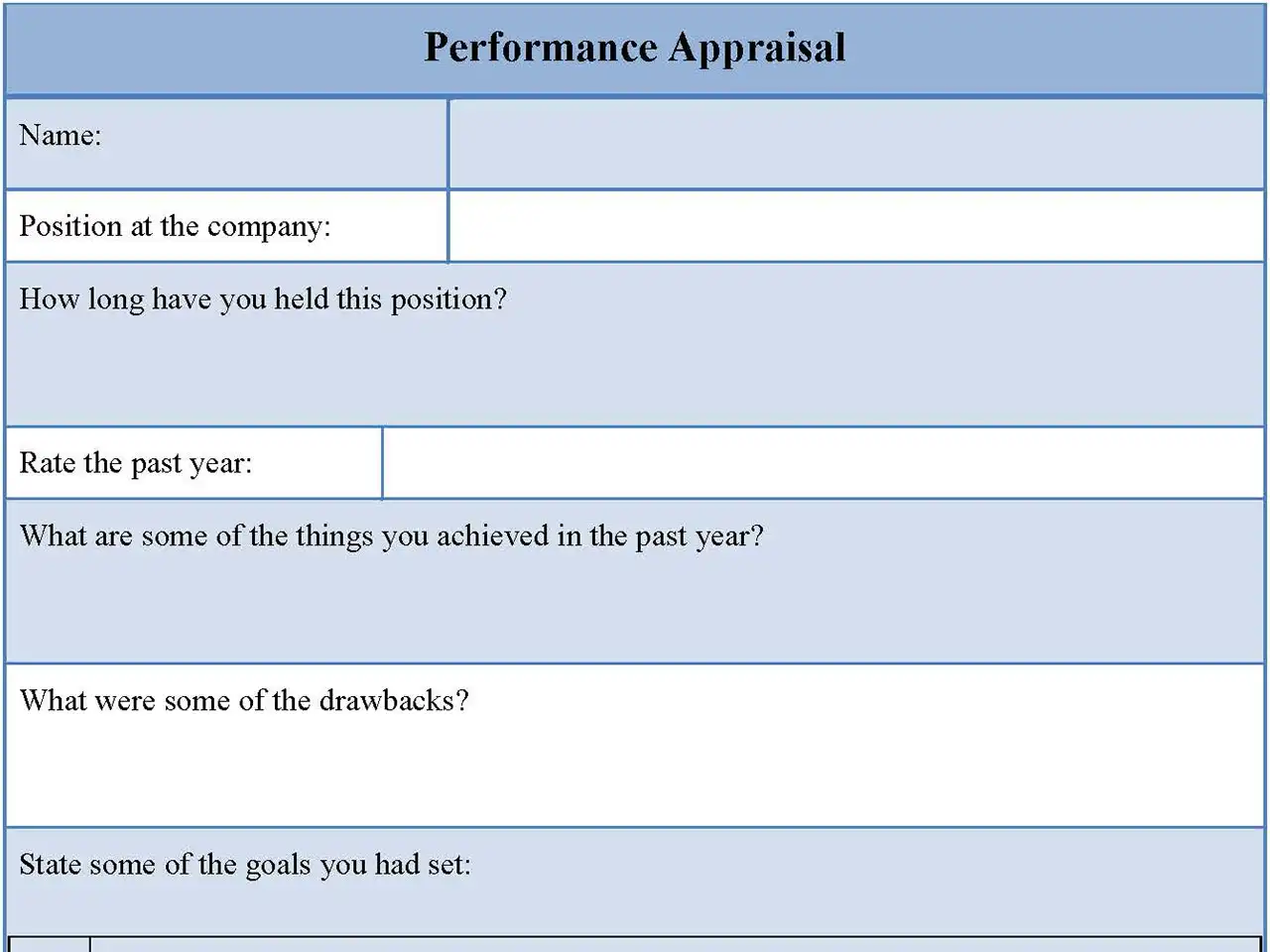 Sample Performance Appraisal Form