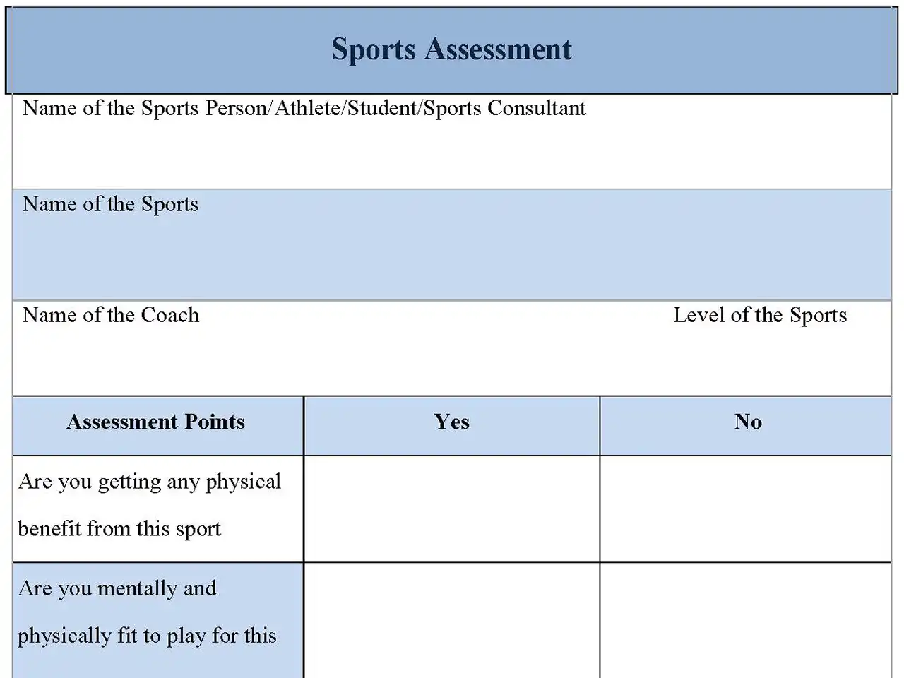 Sports Assessment Form