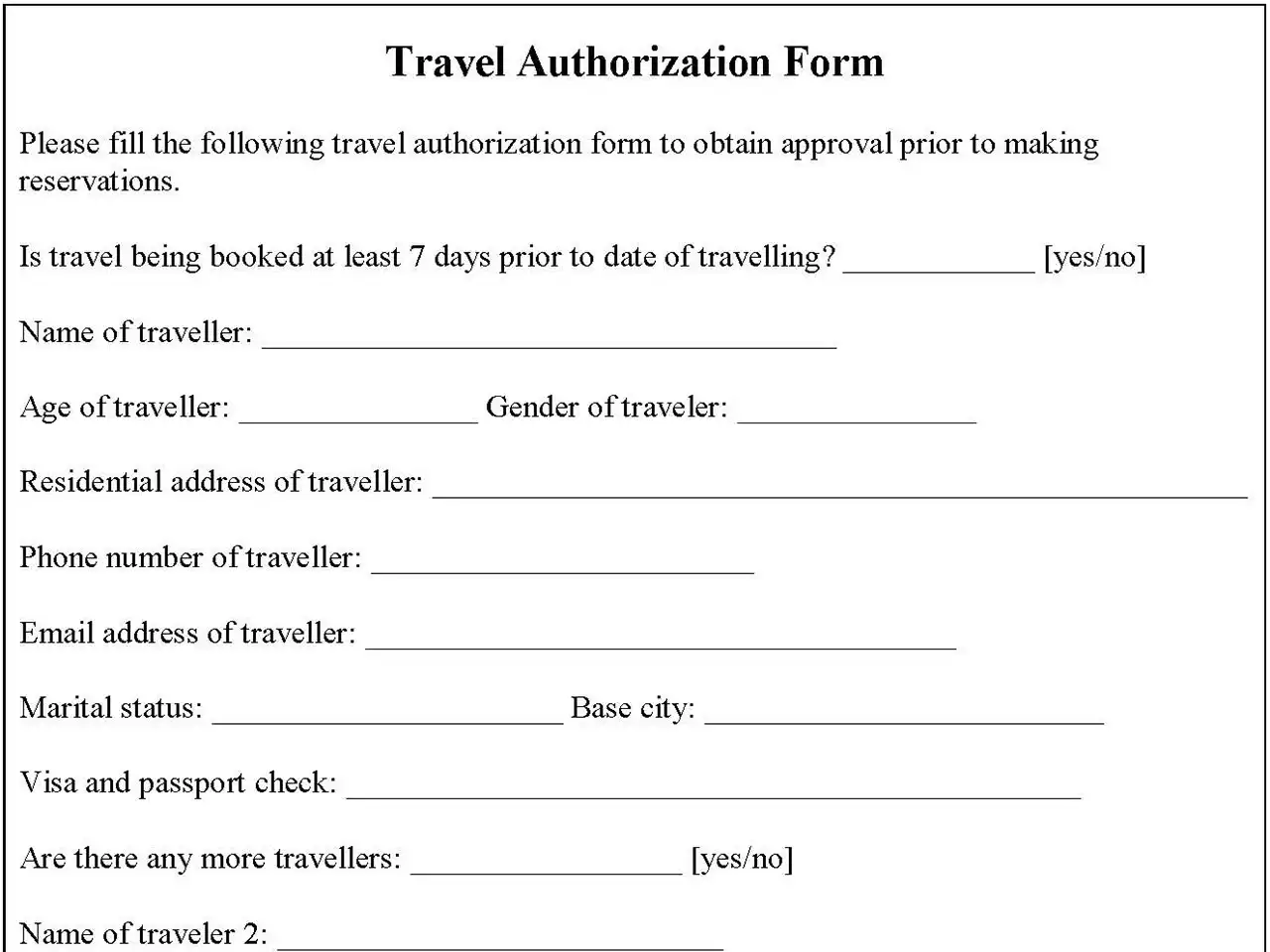 Travel Authorization Form