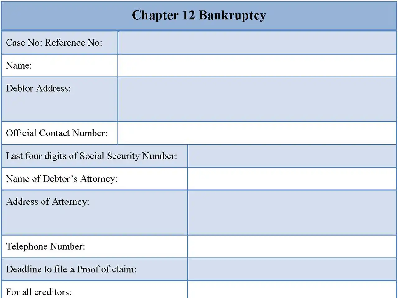 Chapter 12 Bankruptcy Form
