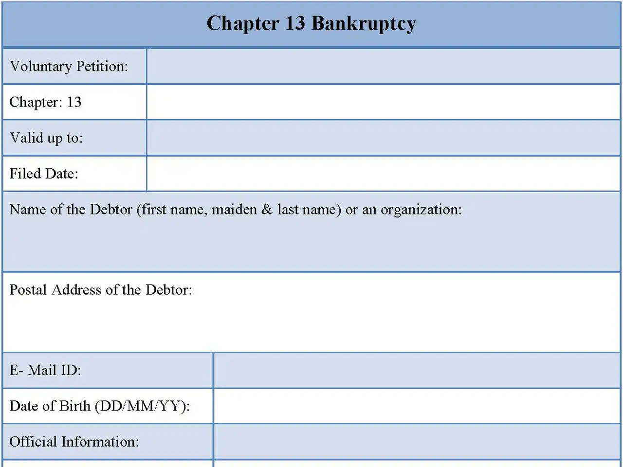 Chapter 13 Bankruptcy Form