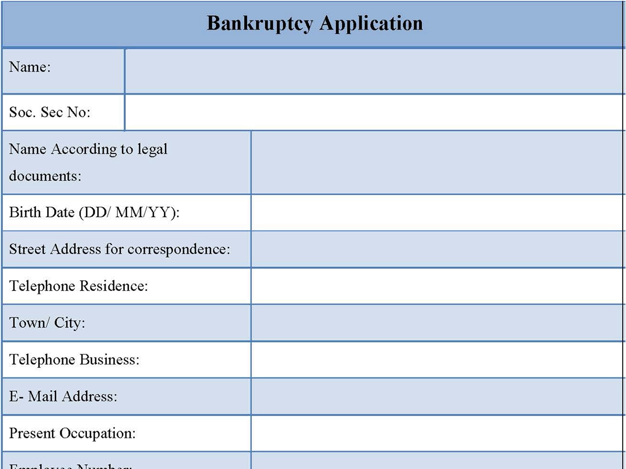 Bankruptcy Application Form Editable Pdf Forms