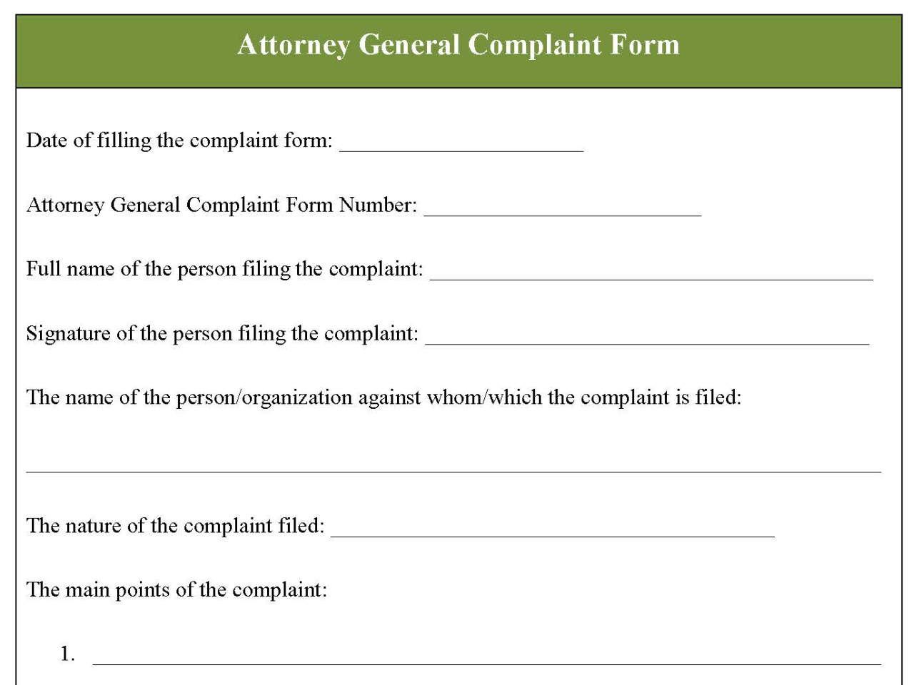 Attorney General Complaint Form