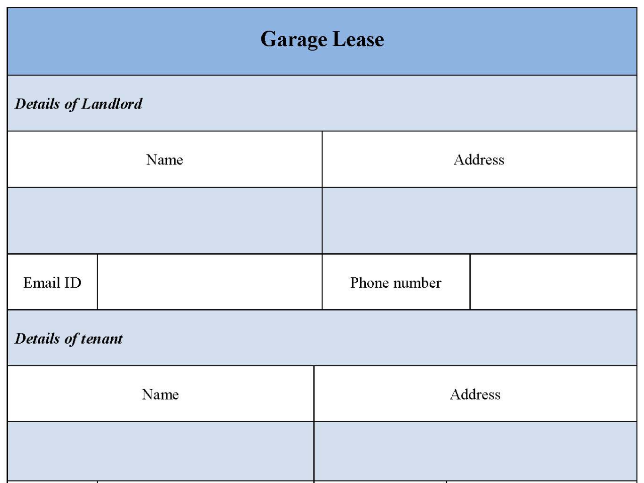 Garage Lease Form