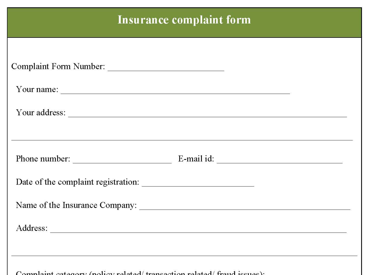 Insurance complaint form