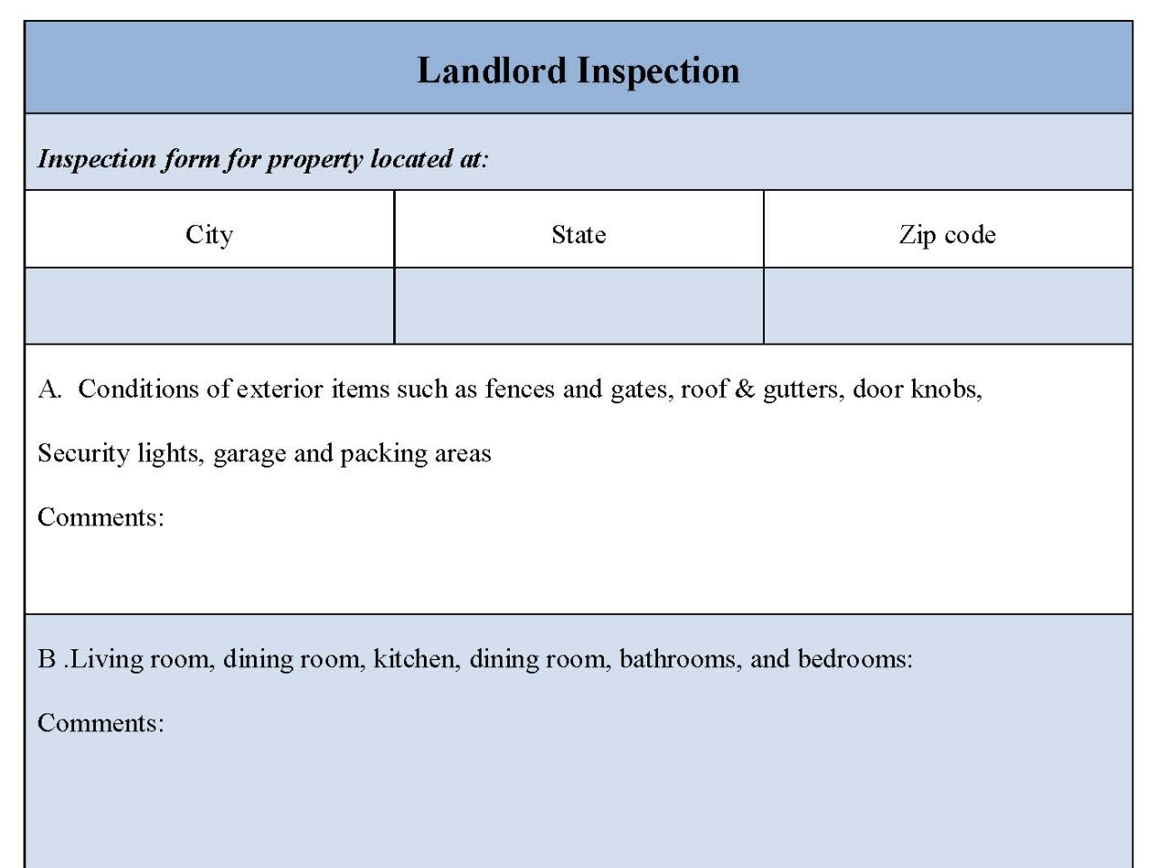Landlord Inspection Form