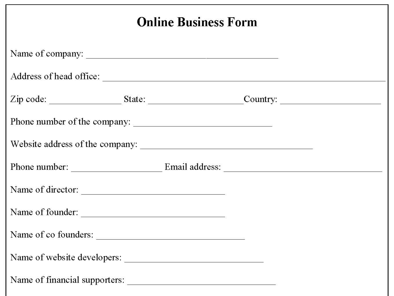 Online Business Form