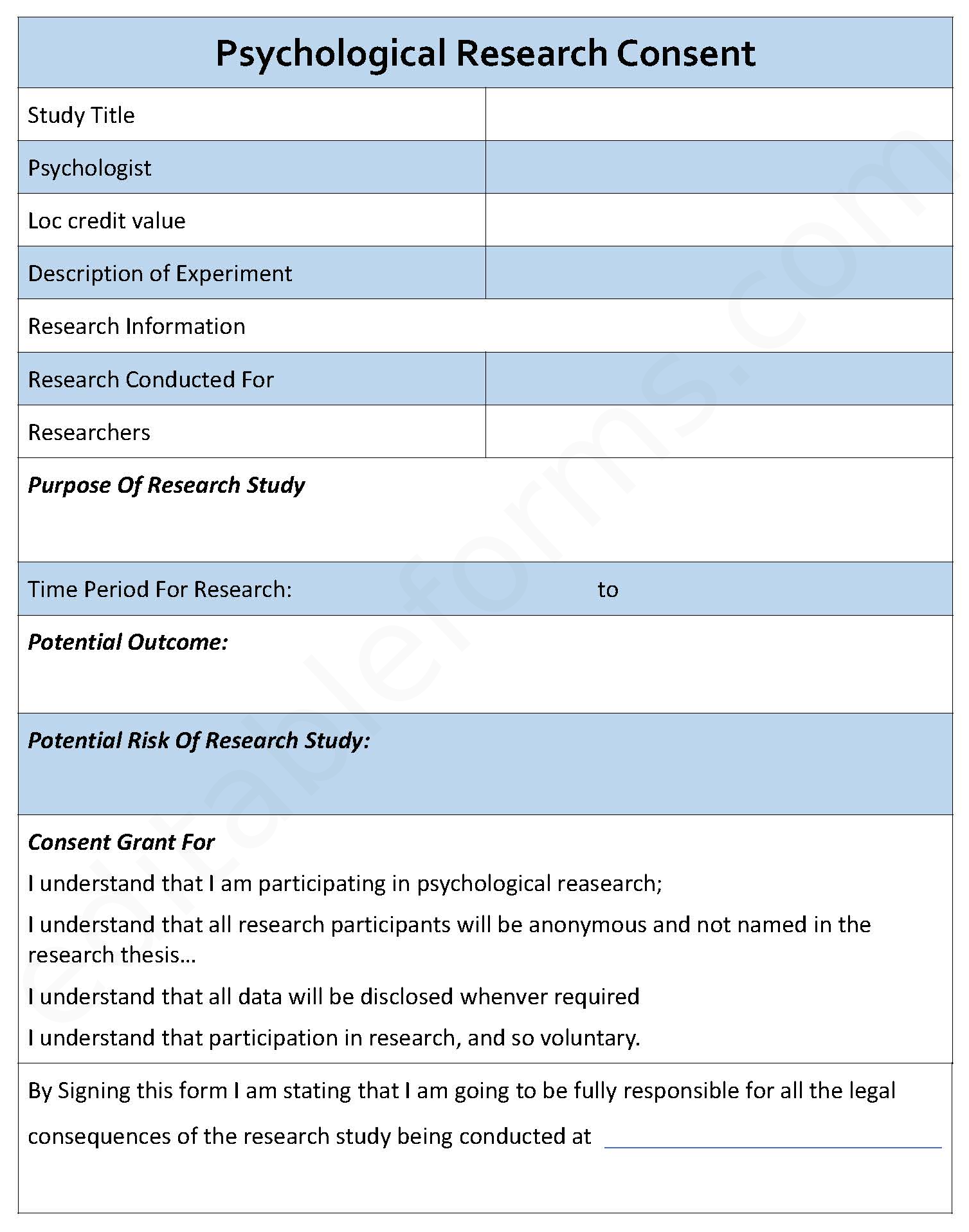 Psychological Research Consent Form