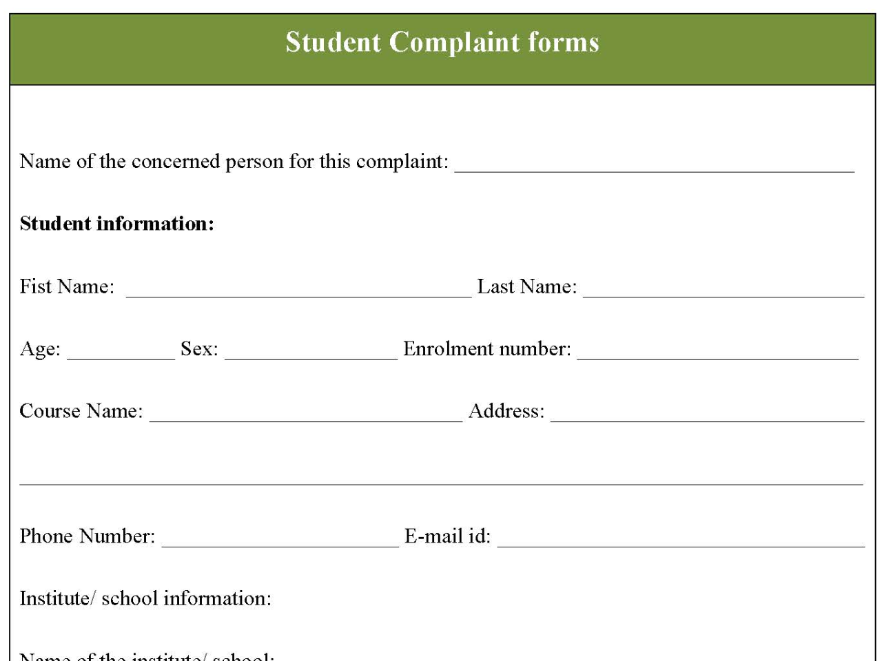 Student Complaint forms