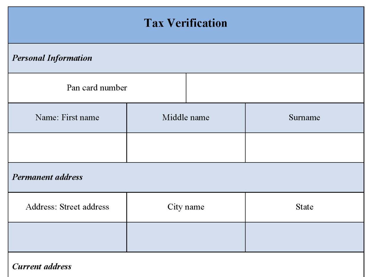 Tax Verification Form