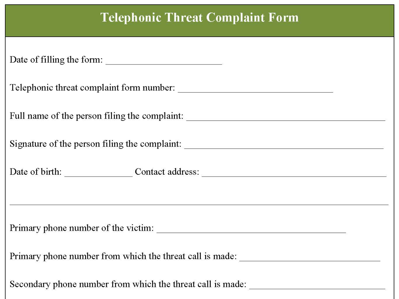 Telephonic Threat Complaint Form