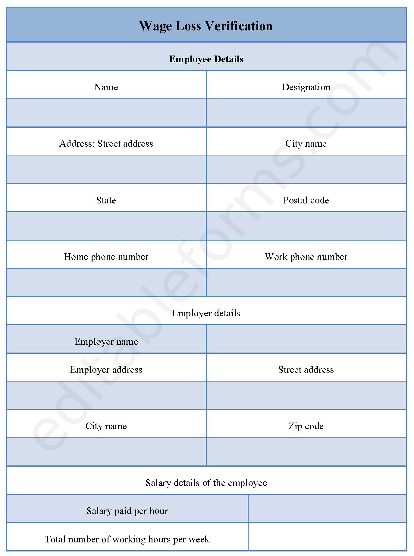 Wage Loss Verification Template