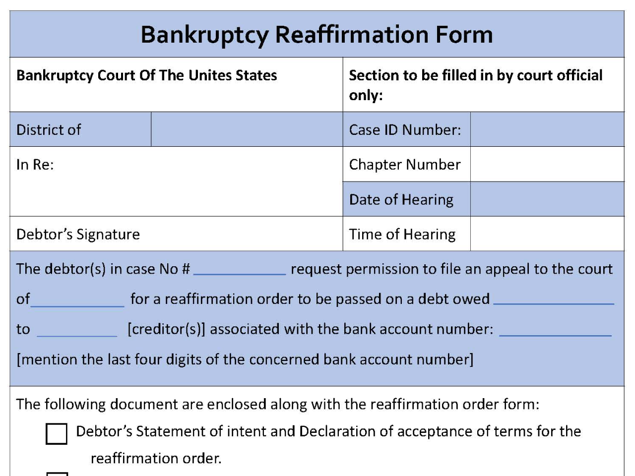 Bankruptcy Reaffirmation Form