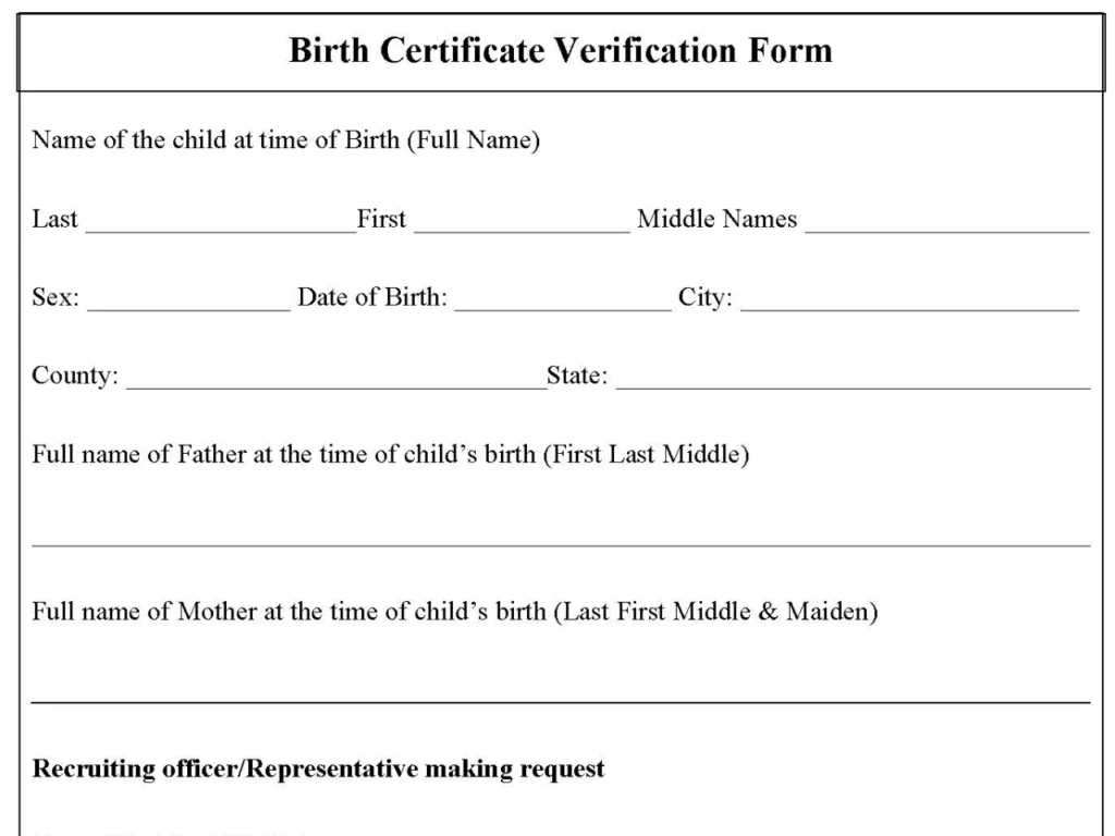 Birth Certificate Verification Form