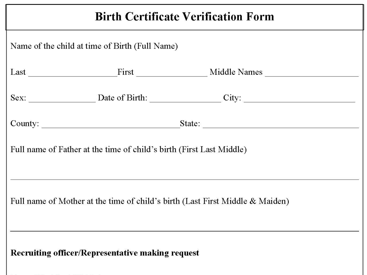 Birth Certificate Verification Form