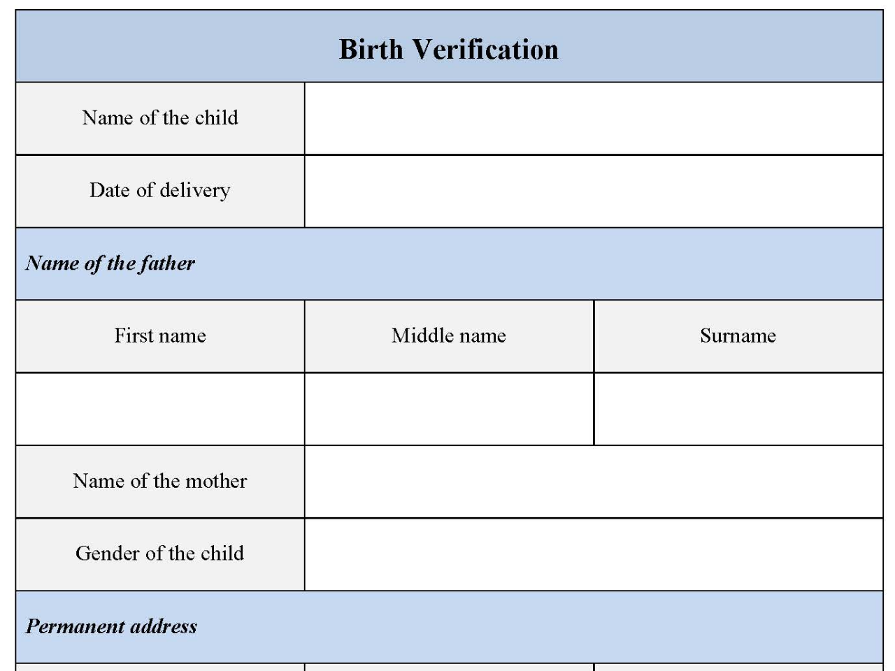 Birth Verification Form