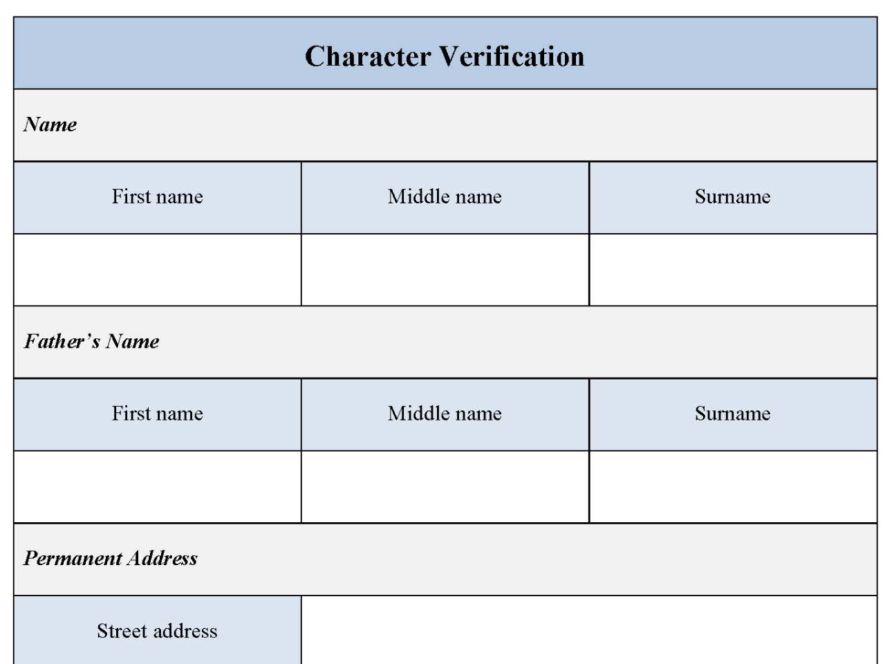 Character Verification Form