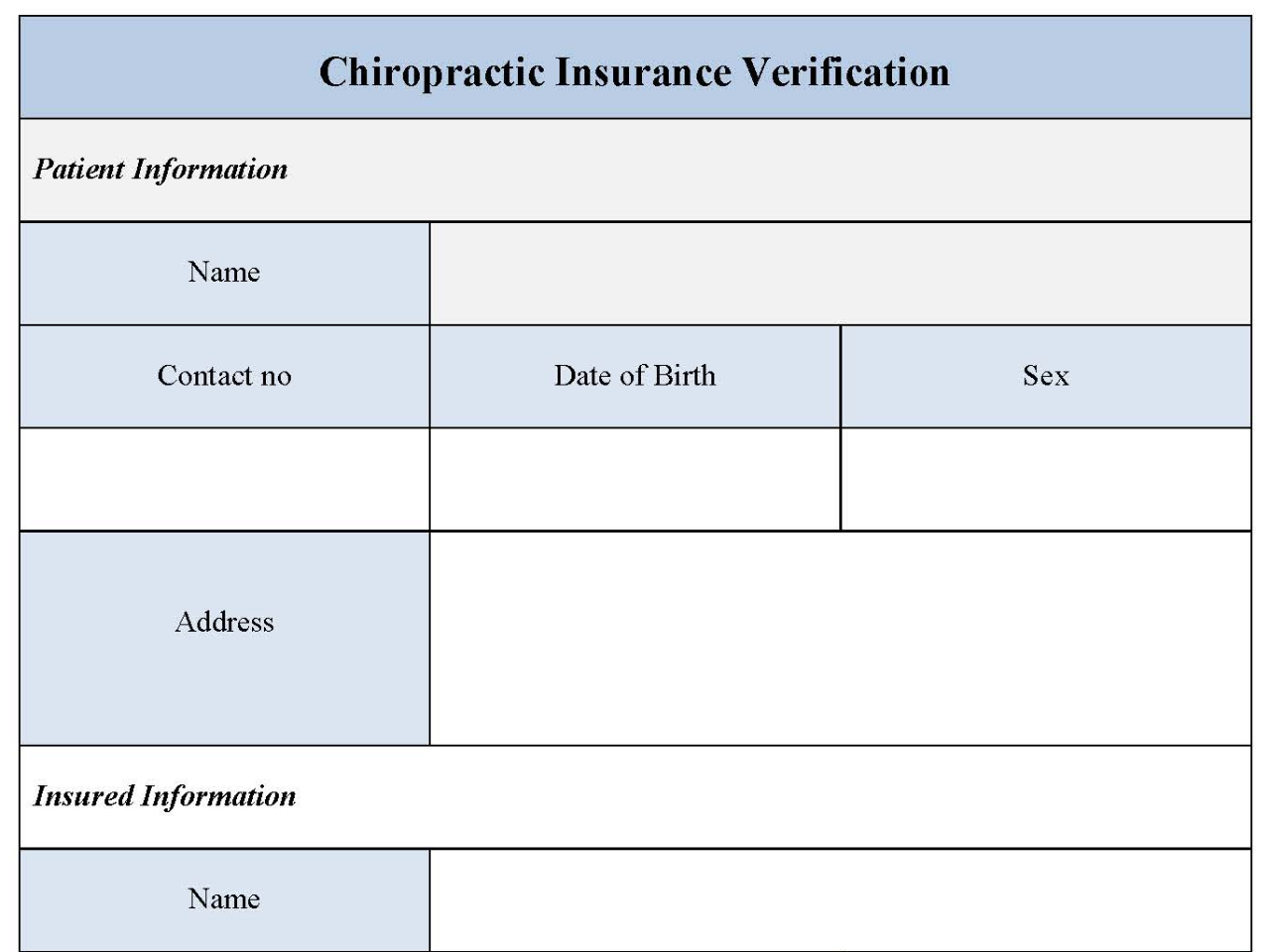 Chiropractic Insurance Verification Form