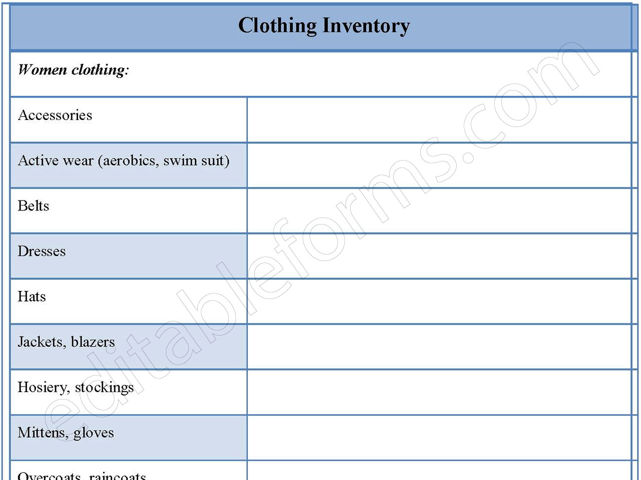 Clothing Inventory Form