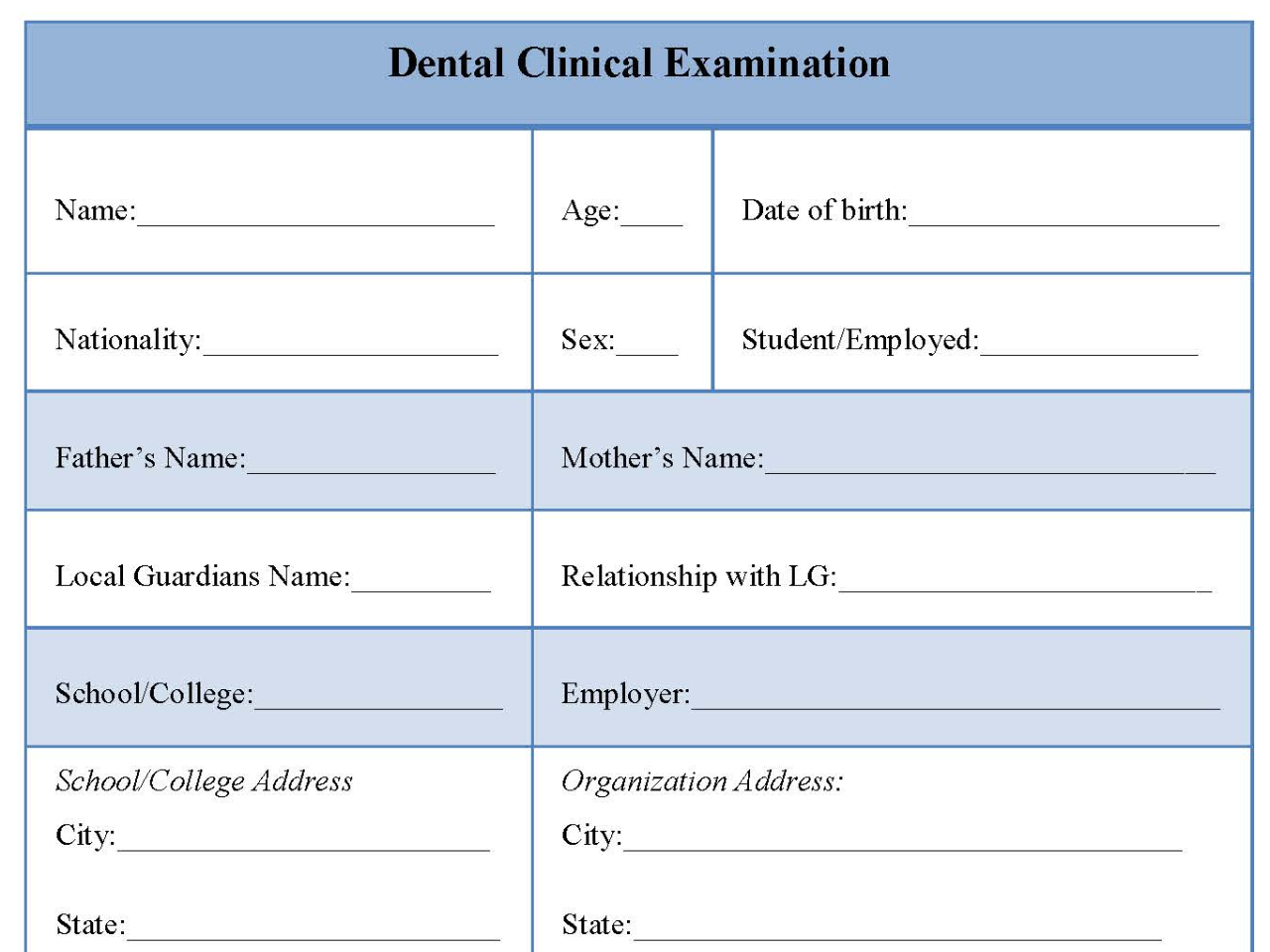 Dental Clinical Examination Form