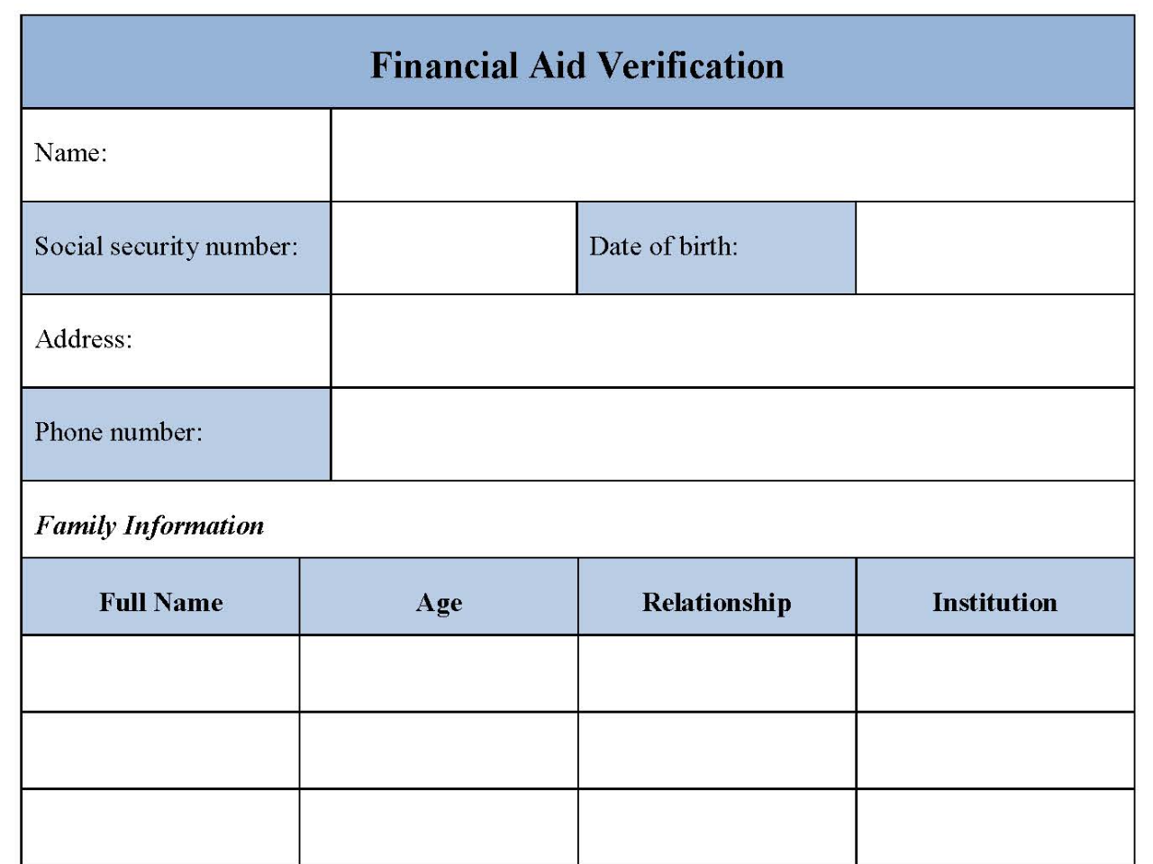 Financial Aid Verification Form